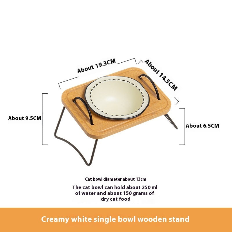 Pet Wooden Rack Multi-functional Ceramic Cat Bowl